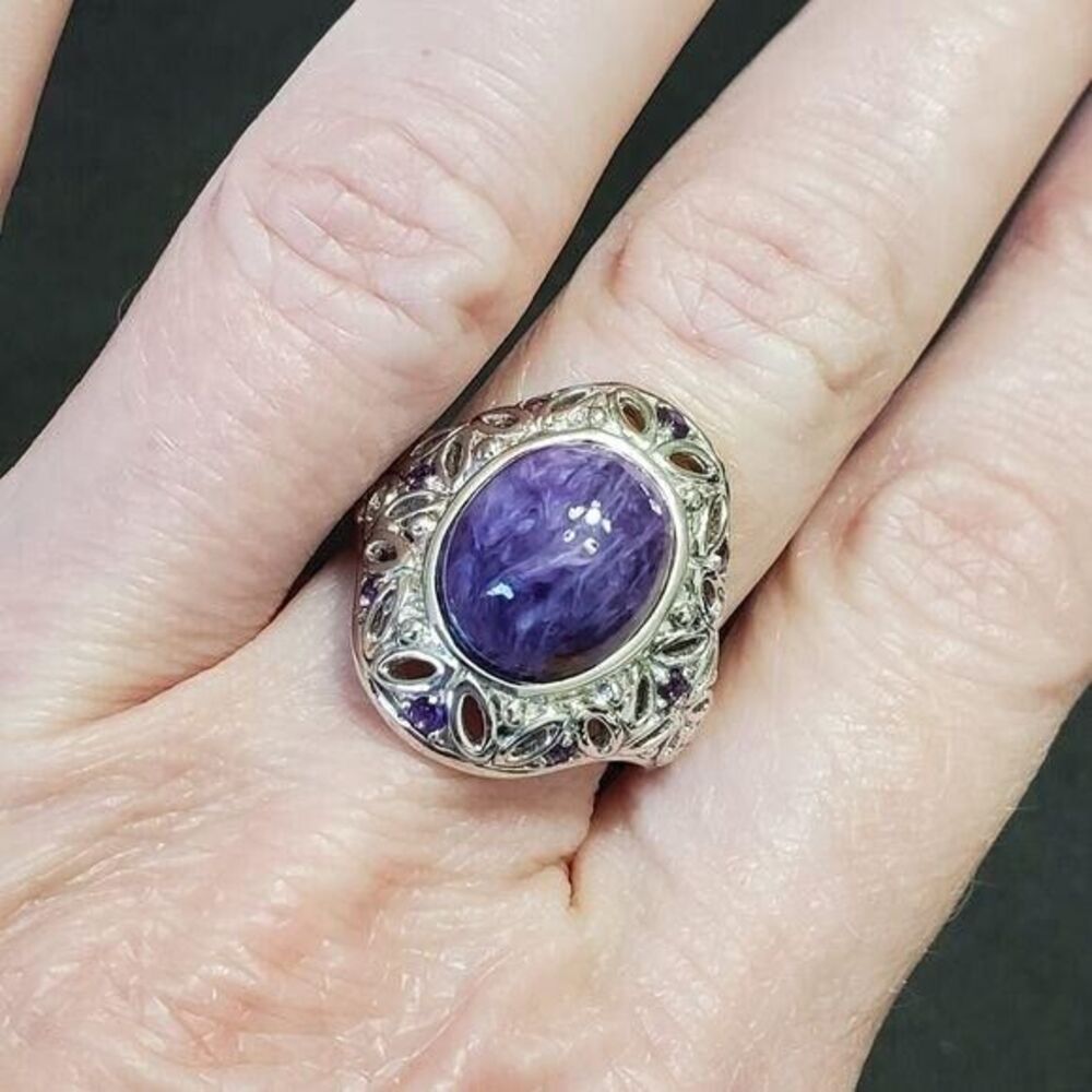 **Last Chance!! Final Sale** Lorenzo white gold charoite & amethyst ring